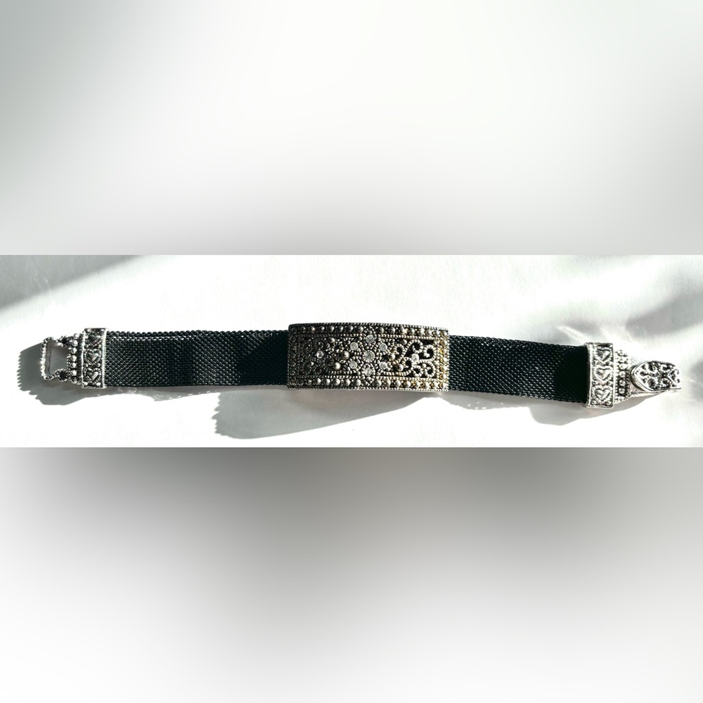 Vintage Victorian Revival Crystal, Sterling & Metal Bracelet